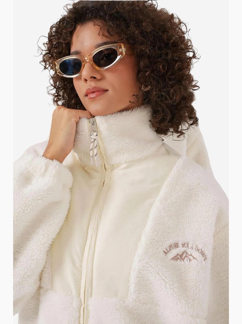 Manteau en fausse fourrure uni à fermeture éclair bdart Crème - Kiabi
