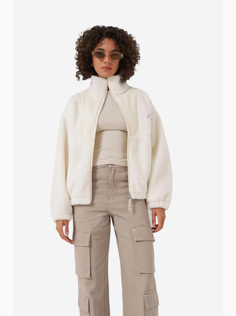 Manteau en fausse fourrure uni à fermeture éclair bdart Crème - Kiabi
