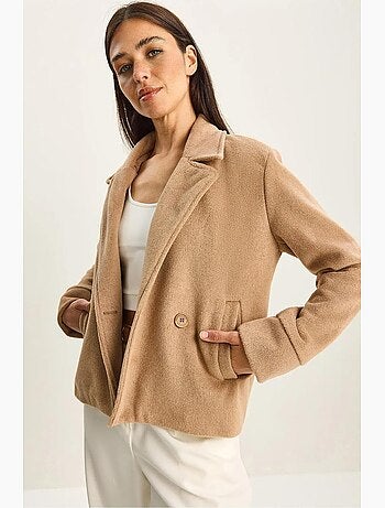Manteau en feutre pelucheux à boutons et poches lucci