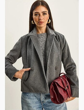 Manteau en feutre pelucheux à boutons et poches lucci