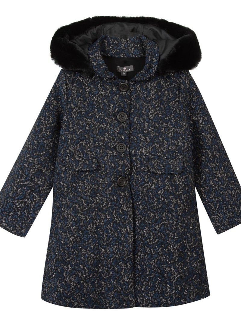 Manteau En Jacquard Avec Capuche 'floriane' Bleu marine - Kiabi