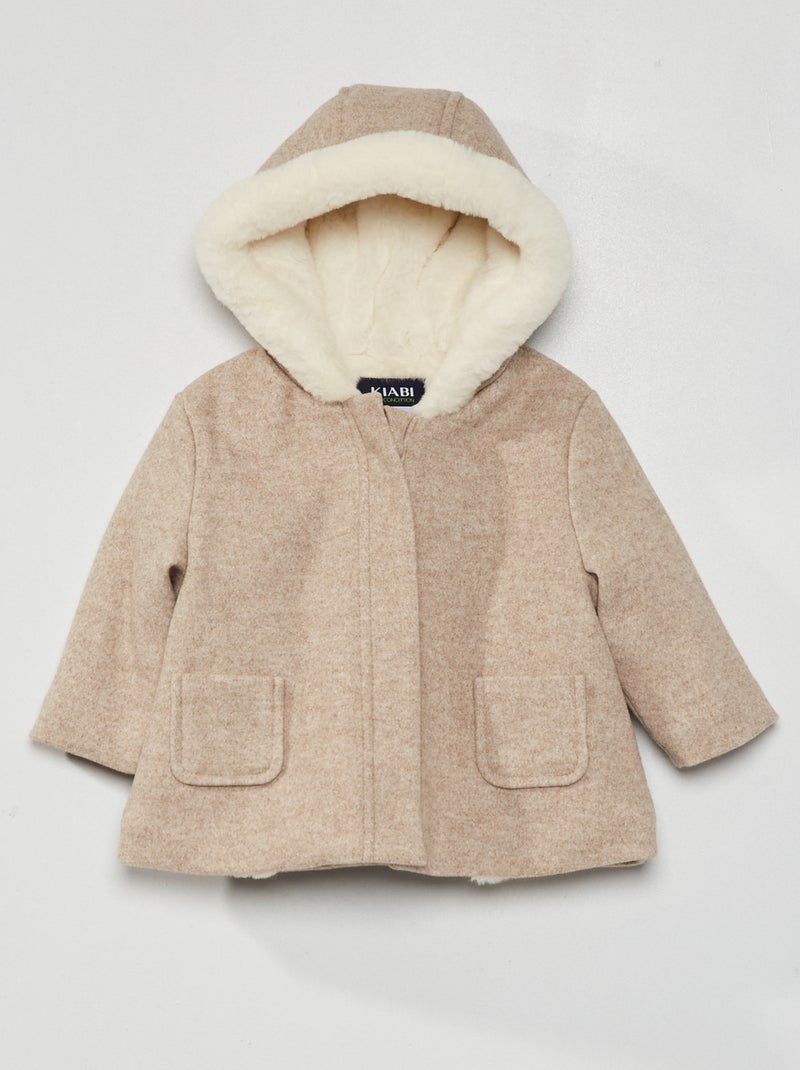 Manteau en lainage avec doublure fausse fourrure Beige - Kiabi