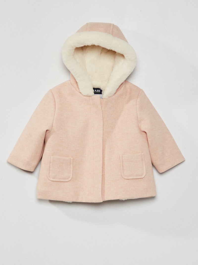 Manteau en lainage avec doublure fausse fourrure Rose - Kiabi
