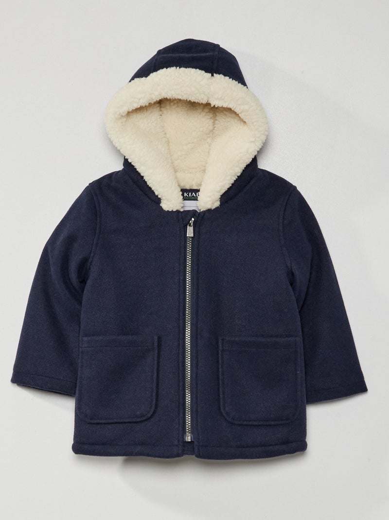 Manteau en lainage doublé effet moutonné Bleu - Kiabi