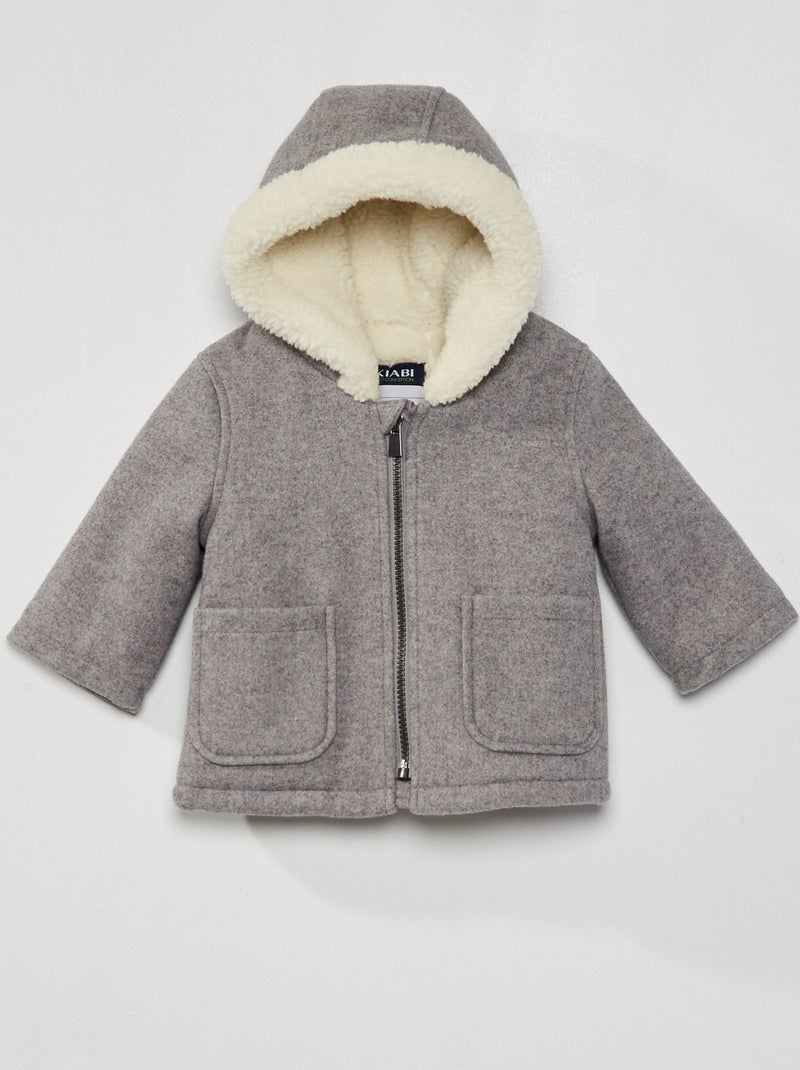 Manteau en lainage doublé effet moutonné gris - Kiabi