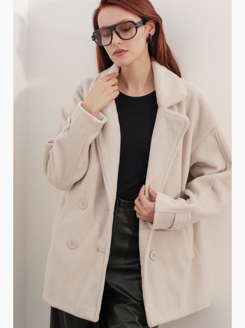 Manteau en laine à col portefeuille bdart Sable - Kiabi