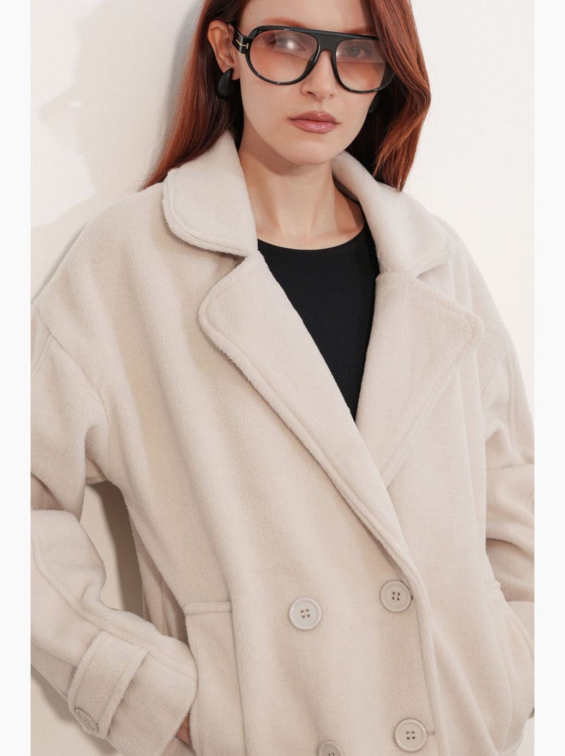 Manteau en laine à col portefeuille bdart Sable - Kiabi