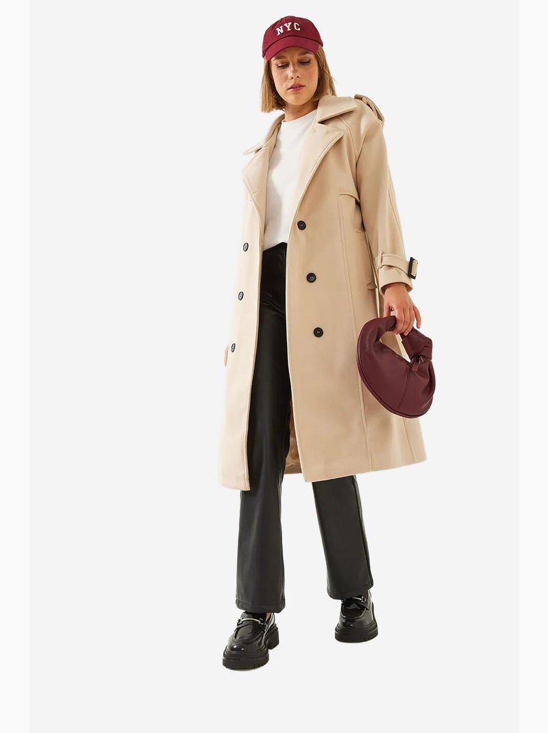 Manteau en laine avec boutons au dos lucci Beige argile - Kiabi