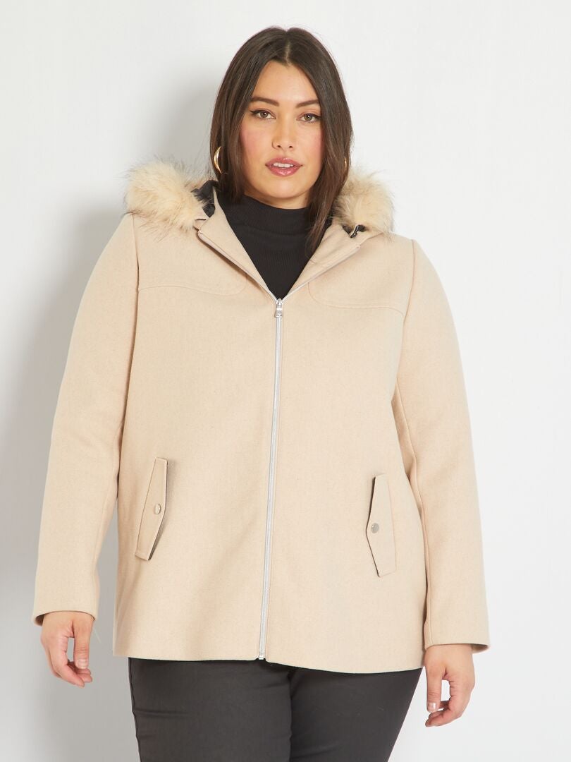 manteau laine femme avec capuche fourrure