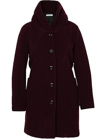 Manteau en laine bouillie uni avec capuche PAPRIKA