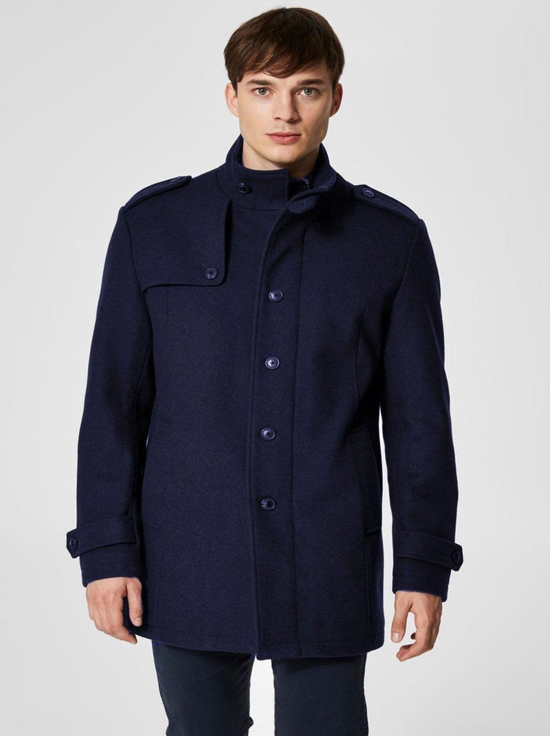 Manteau en laine boutonné Selected Bleu - Kiabi