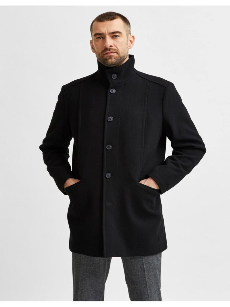 Manteau en laine boutonné Selected Noir Noir - Kiabi