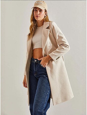 Manteau en laine doublé avec ceinture à un bouton bianco lucci