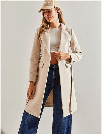 Manteau en laine doublé avec ceinture à un bouton bianco lucci