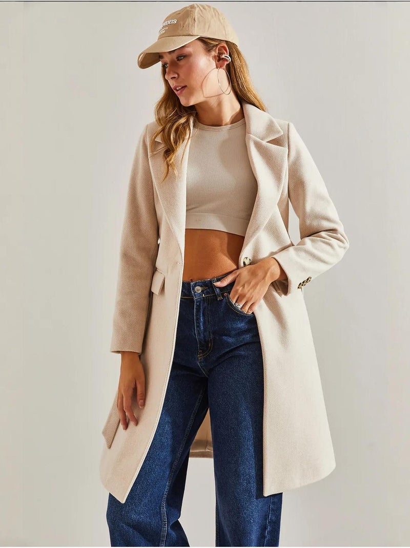Manteau en laine doublé avec ceinture à un bouton bianco lucci Beige argile - Kiabi