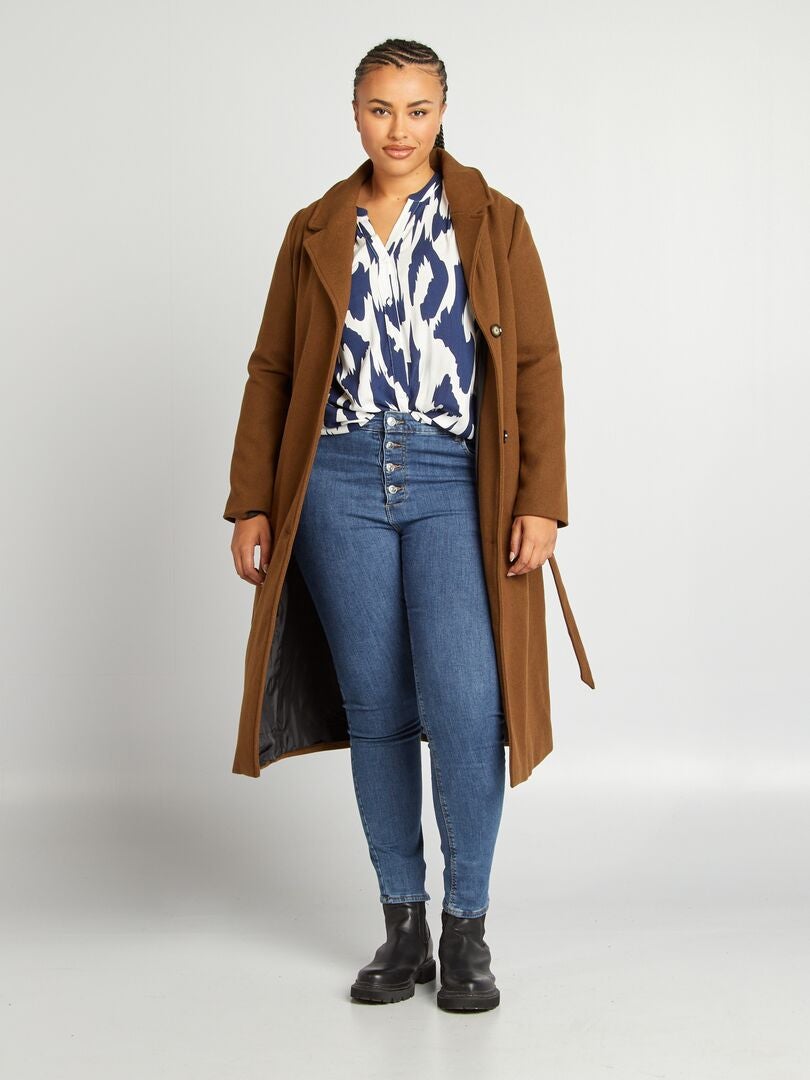 Manteau en laine mélangée Marron - Kiabi