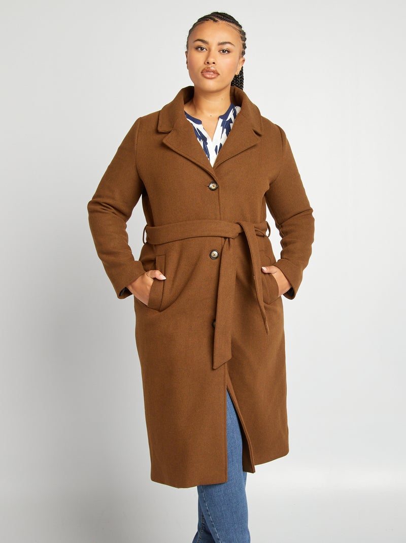 Manteau en laine mélangée Marron - Kiabi