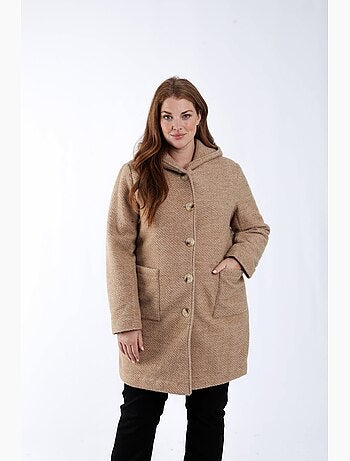 Manteau en laine uni avec capuche PAPRIKA