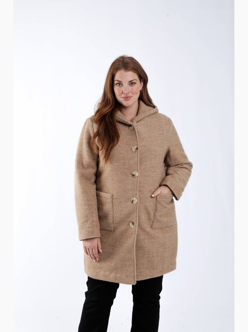 Manteau en laine uni avec capuche PAPRIKA - Kiabi