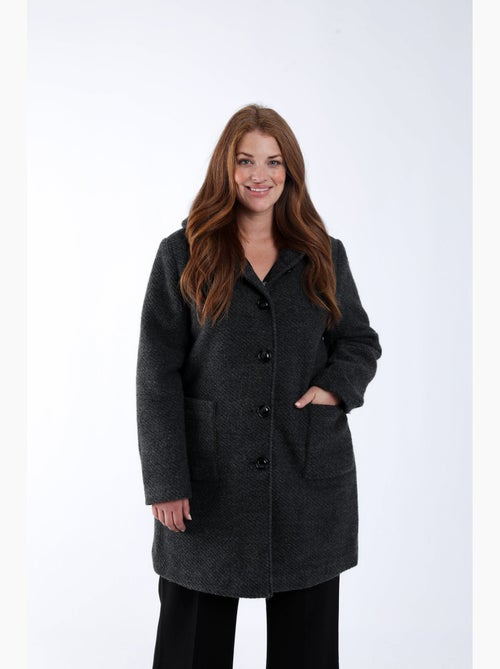 Manteau en laine uni avec capuche PAPRIKA - Kiabi