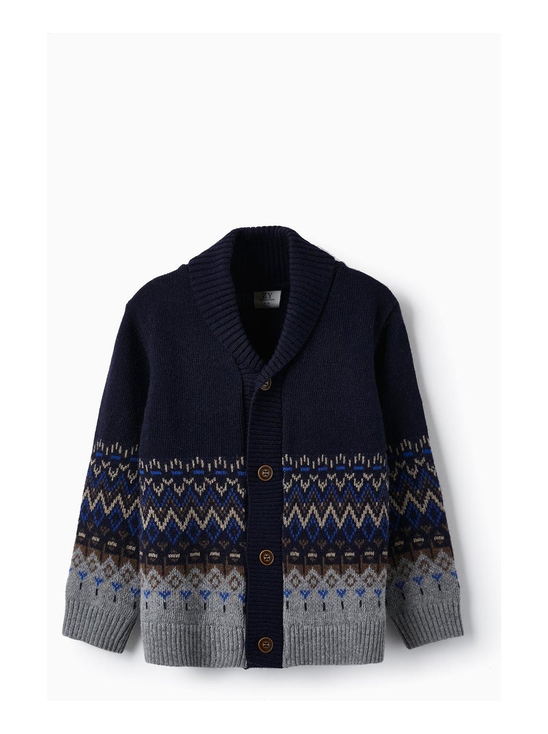 Manteau en Maille avec Col Roulé pour Garçon   LITERATURE CLUB Bleu foncé - Kiabi