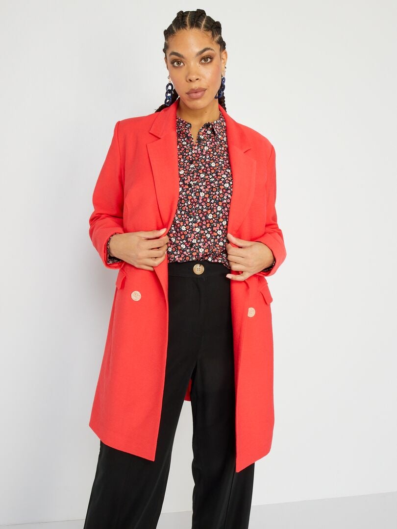 Manteau en maille crêpe reliefée rouge - Kiabi