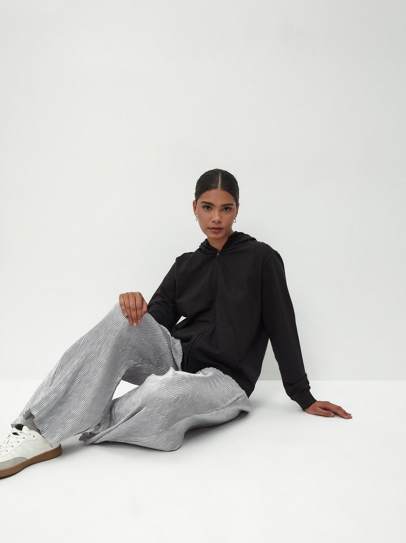 Manteau en peluche à capuche Noir - Kiabi