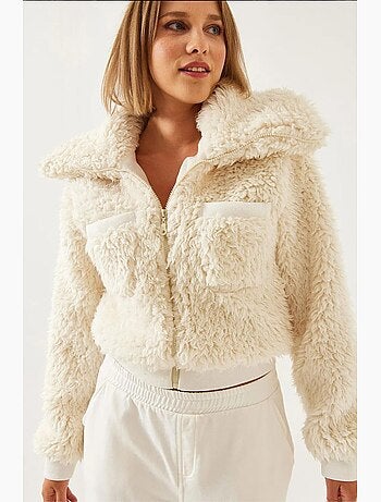 Manteau en peluche à col roulé et taille élastique lucci