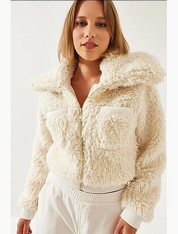 Manteau en peluche à col roulé et taille élastique lucci