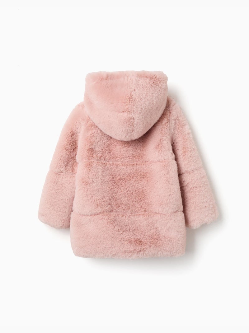 Manteau en peluche douce synthétique à capuche et doublure Rose clair - Kiabi