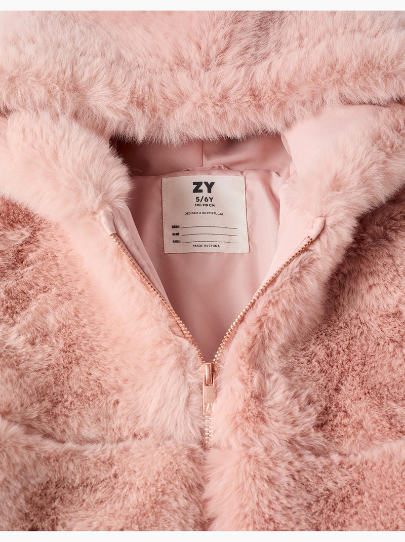 Manteau en peluche douce synthétique à capuche et doublure Rose clair - Kiabi