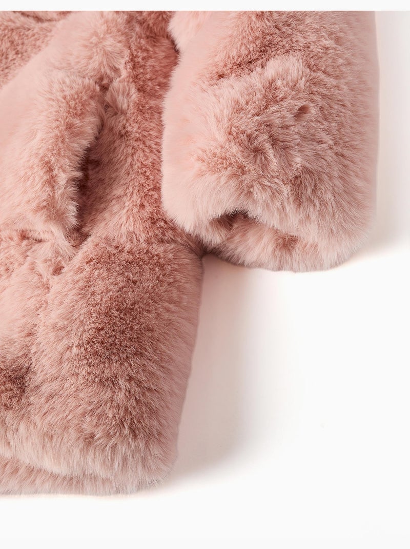Manteau en peluche douce synthétique à capuche et doublure Rose clair - Kiabi