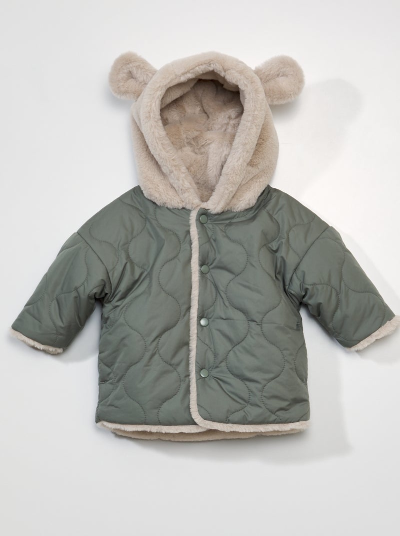 Manteau en quilting fourré déperlant Kaki - Kiabi