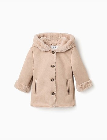Manteau en suédine à capuche et doublure en peluche douce synthétique
