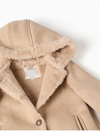 Manteau en suédine à capuche et doublure en peluche douce synthétique