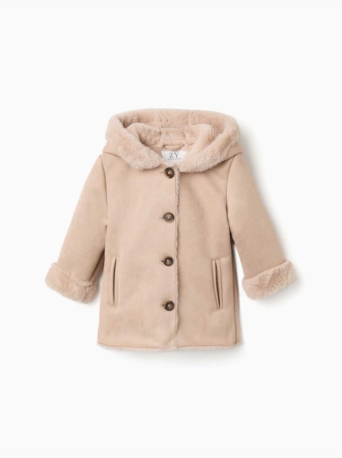 Manteau en suédine à capuche et doublure en peluche douce synthétique - Kiabi Manteau en suédine à capuche et doublure en peluche douce synthétique - Kiabi