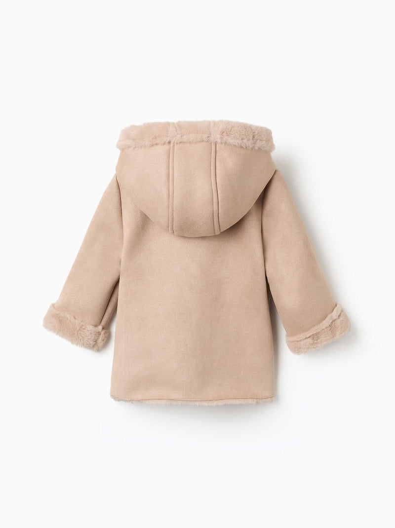 Manteau en suédine à capuche et doublure en peluche douce synthétique Beige clair - Kiabi