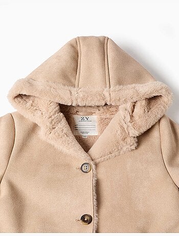 Manteau en suédine à capuche et doublure en peluche douce synthétique