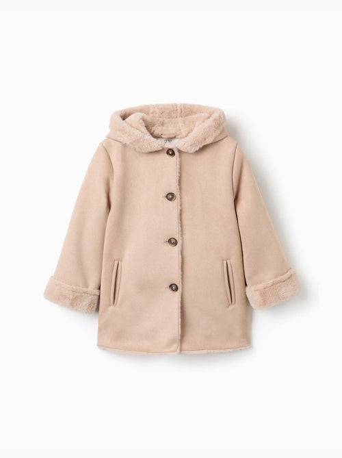 Manteau en suédine à capuche et doublure en peluche douce synthétique - Kiabi