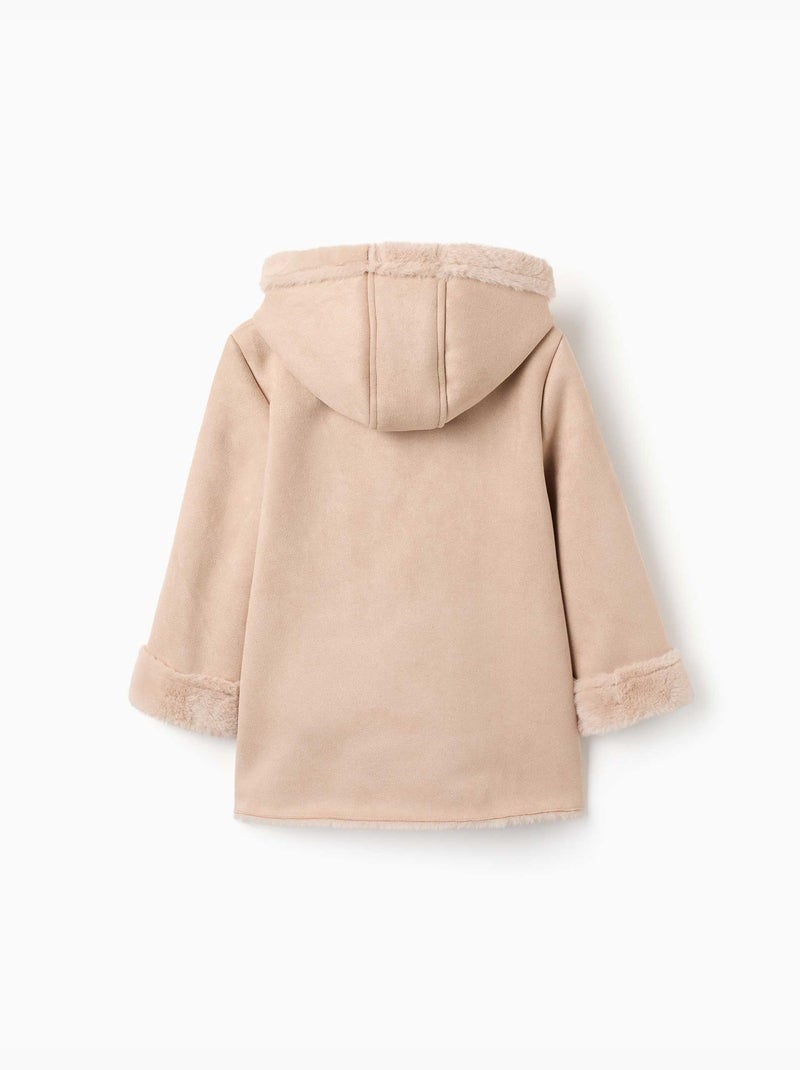 Manteau en suédine à capuche et doublure en peluche douce synthétique Beige clair - Kiabi
