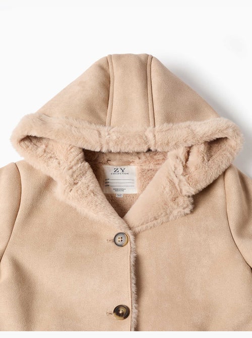 Manteau en suédine à capuche et doublure en peluche douce synthétique - Kiabi
