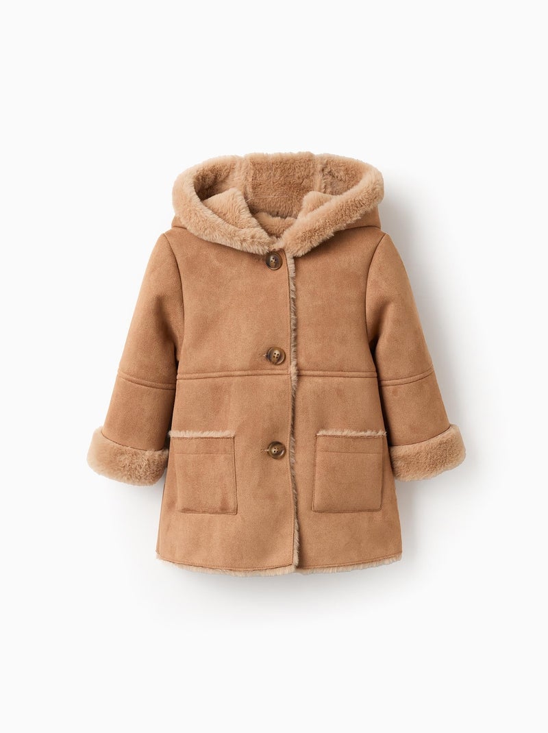Manteau en Suèdine avec Capuche Beige - Kiabi