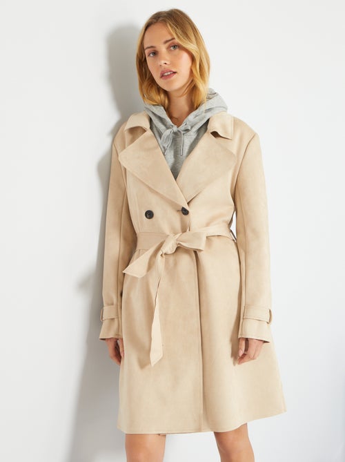 Manteau en suédine avec ceinture - Kiabi
