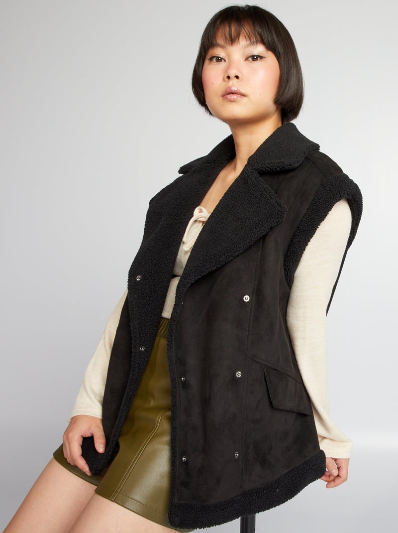 Manteau en suédine sans manches noir - Kiabi