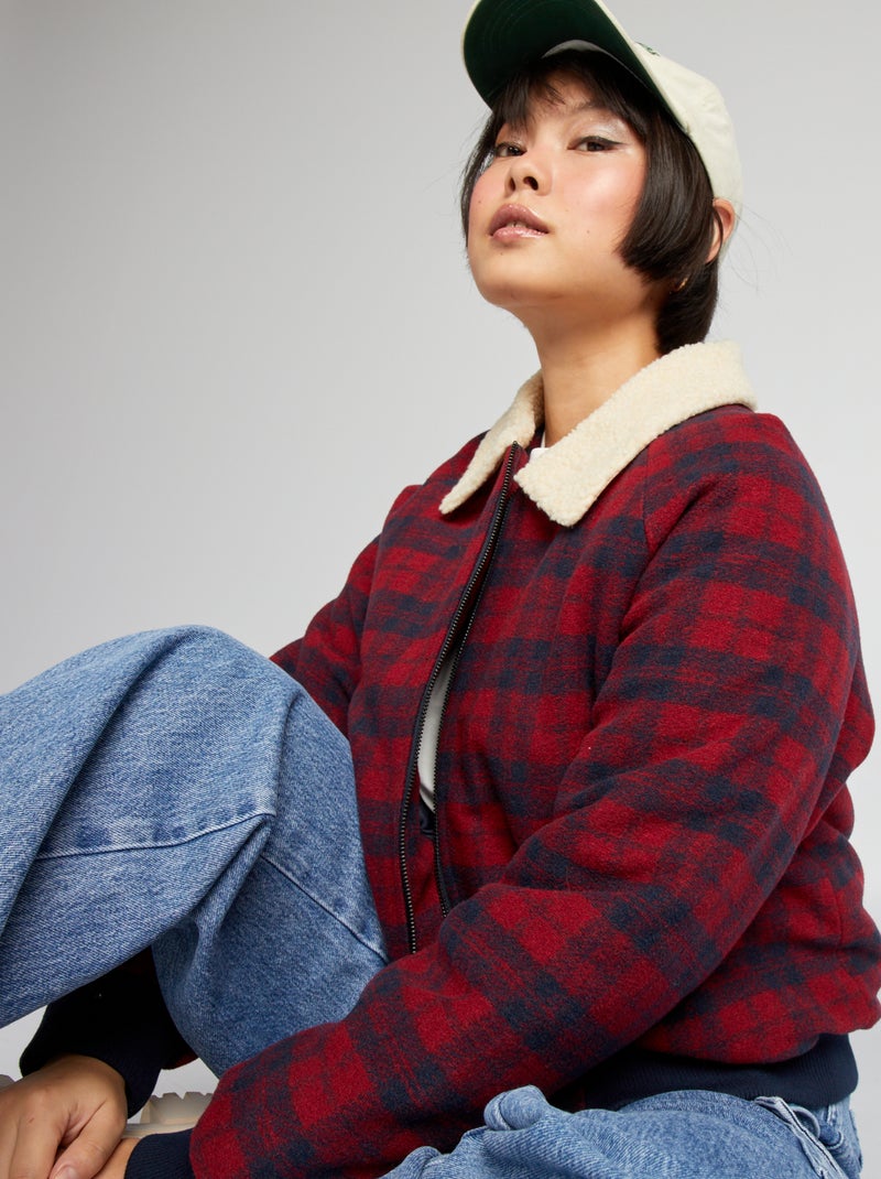 Manteau en tweed col effet moutonné Rouge - Kiabi