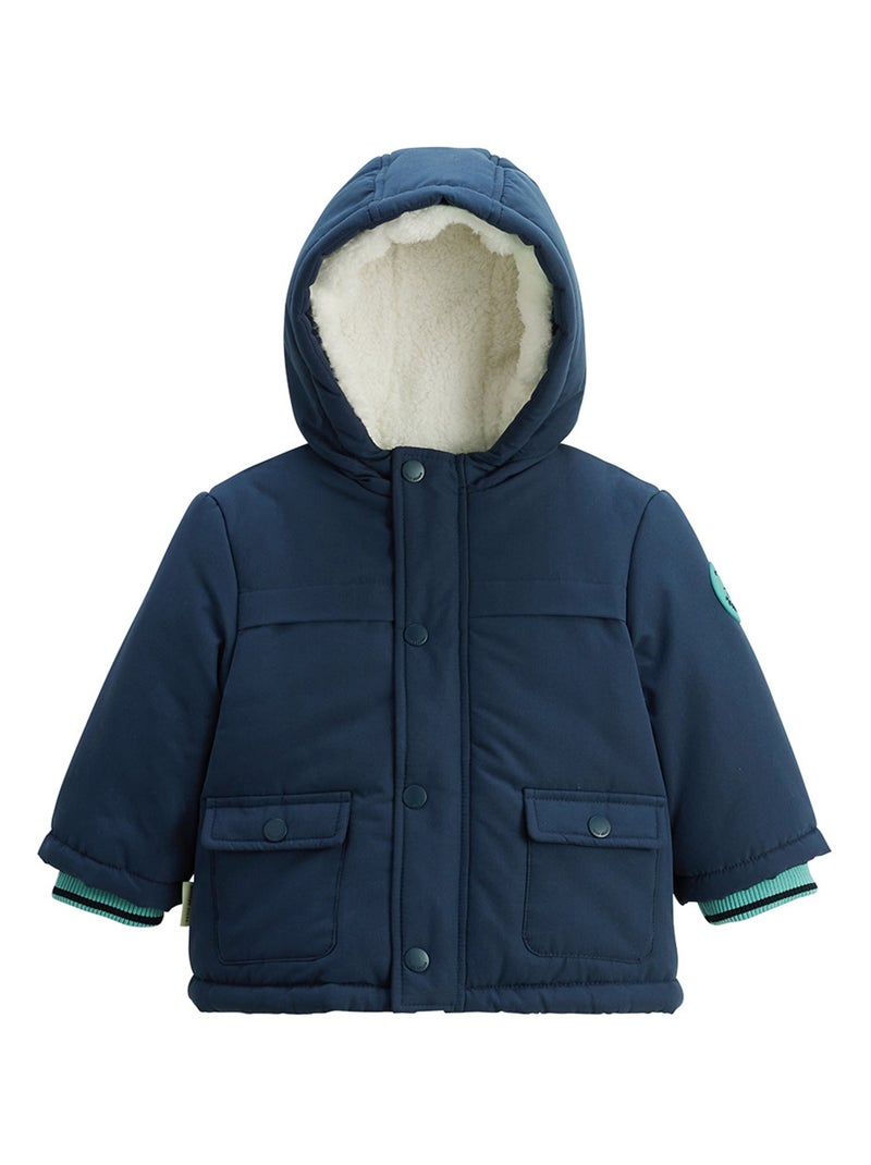 Manteau enfant imperméable doublé sherpa avec capuche Oscar Bleu - Kiabi