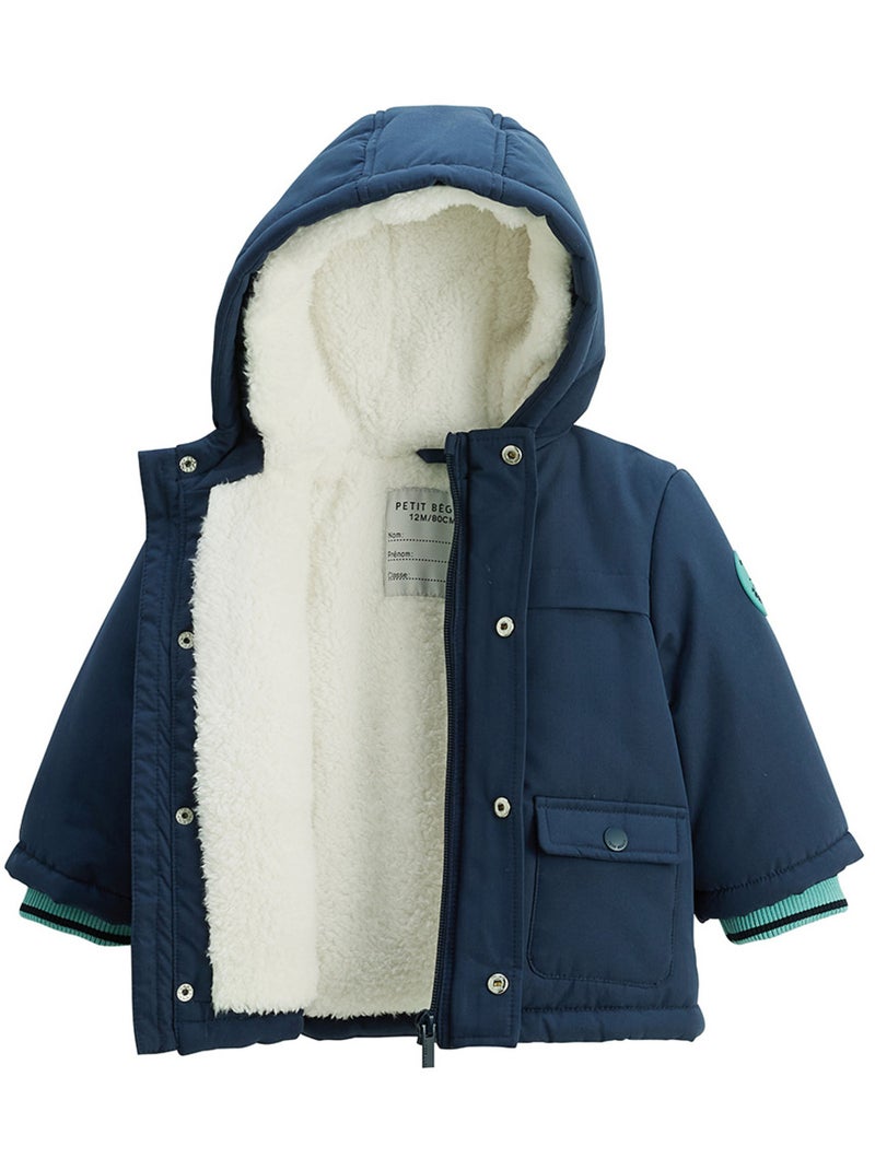 Manteau enfant imperméable doublé sherpa avec capuche Oscar Bleu - Kiabi
