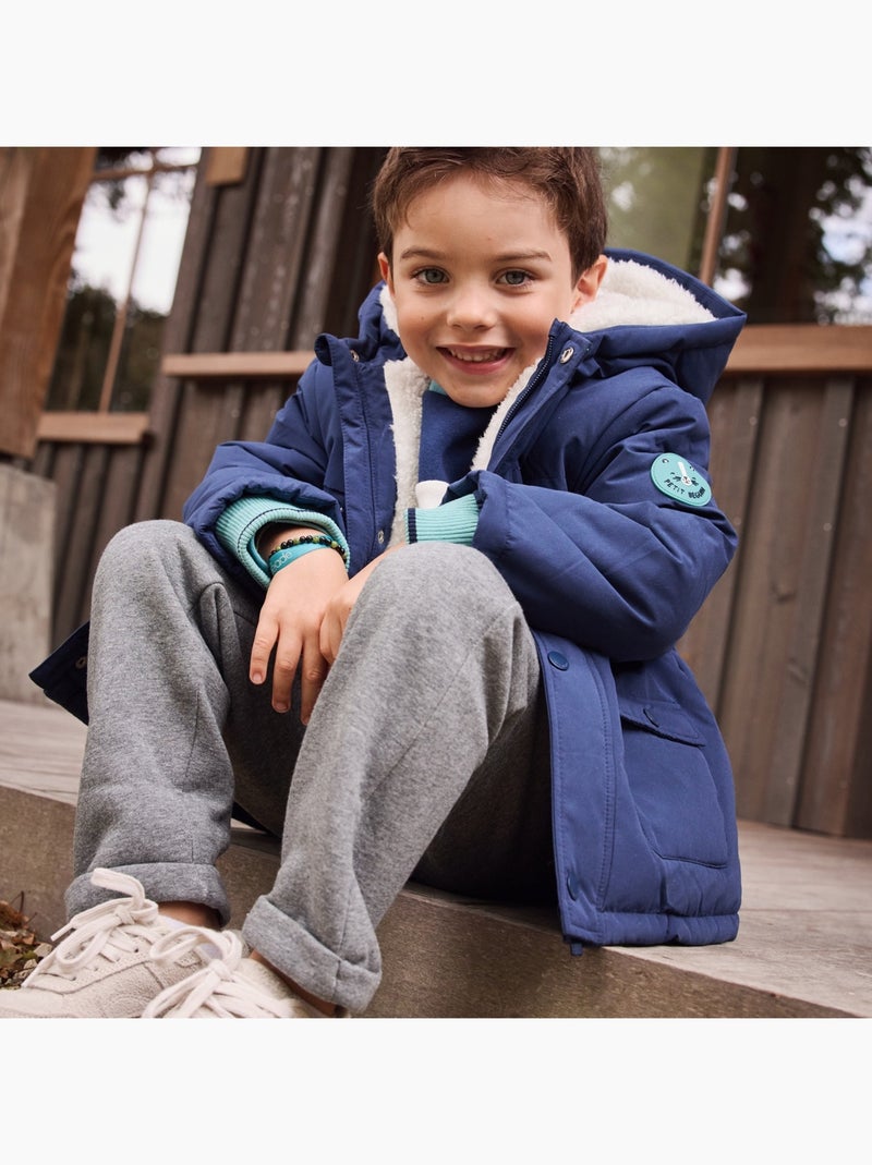 Manteau enfant imperméable doublé sherpa avec capuche Oscar Bleu - Kiabi
