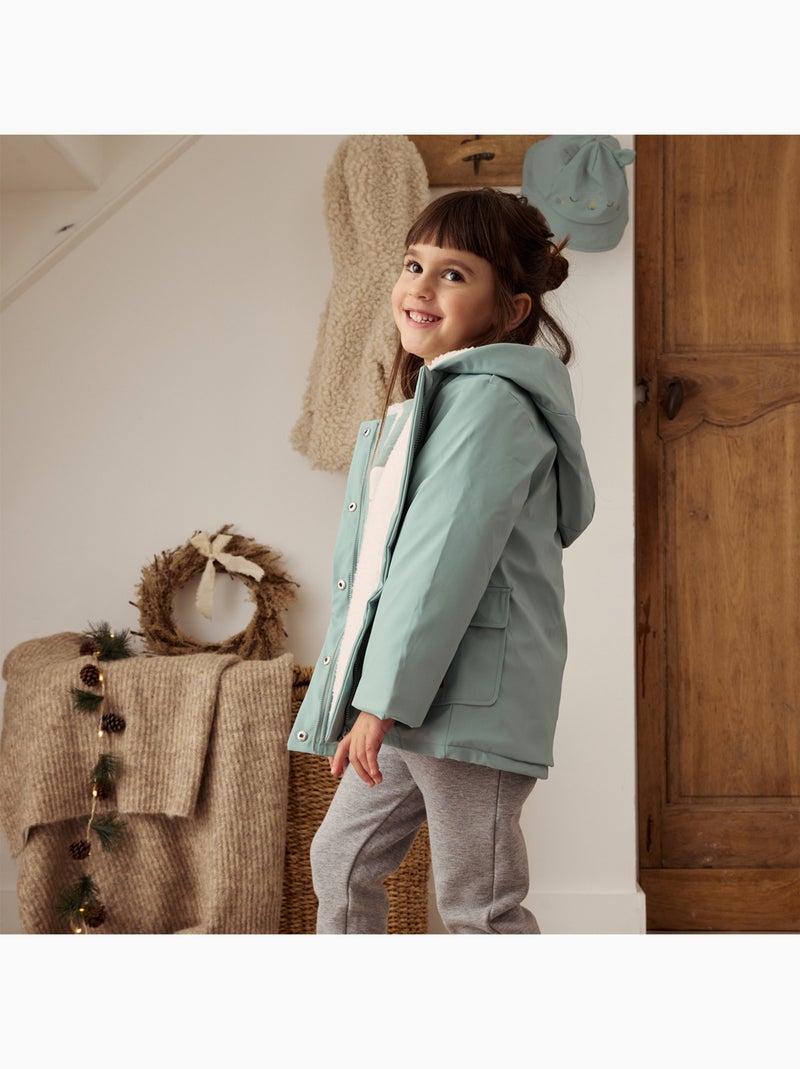 Manteau enfant imperméable doublé sherpa Holamuchacha Vert