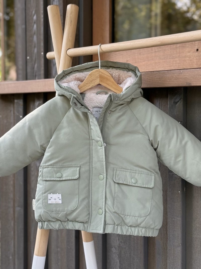 Manteau enfant imperméable doublé sherpa Lison Vert - Kiabi